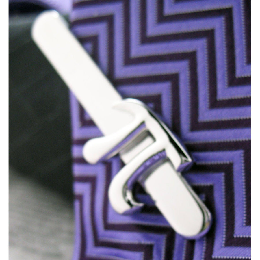 Tie Clip Pi Symbol Tie Clip 3.14 Shiny Silver Tone Tie Bar Dress up for Success Tie Clasp Comes with Gift Box Image 1