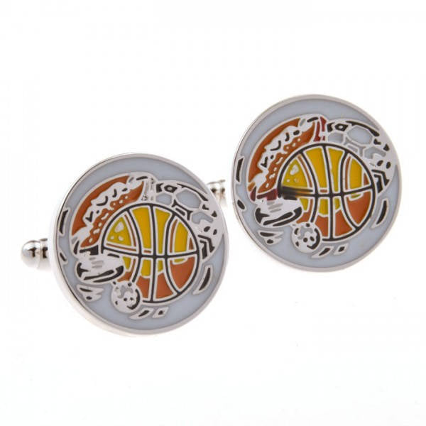 Sports Nuts Cufflinks Basketball Football Hockey Golf Soccer Circular Design 3D Silver Tone Sport Cool Fun Competition Image 1