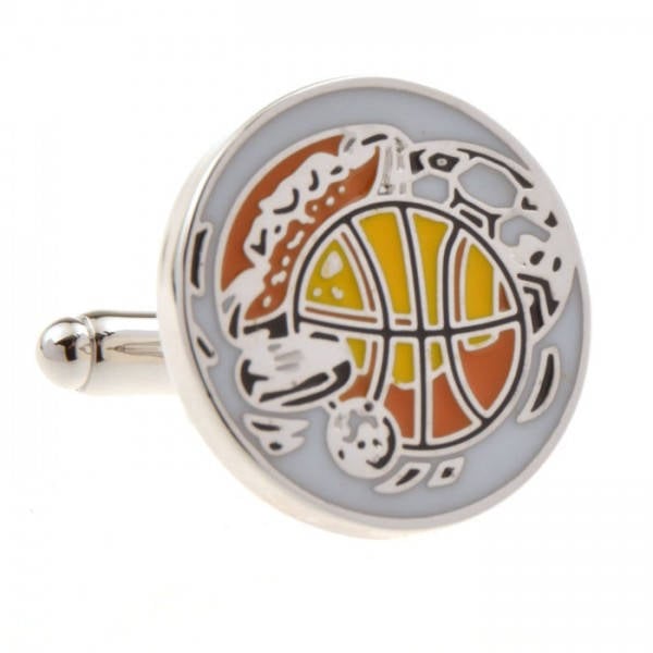 Sports Nuts Cufflinks Basketball Football Hockey Golf Soccer Circular Design 3D Silver Tone Sport Cool Fun Competition Image 3