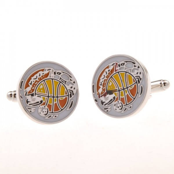 Sports Nuts Cufflinks Basketball Football Hockey Golf Soccer Circular Design 3D Silver Tone Sport Cool Fun Competition Image 4