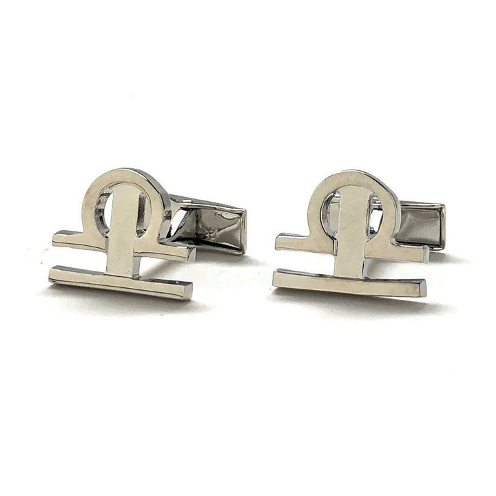 Astrology Cuff Links Shiny Silver Libra Zodiac Cufflinks Whale Tail Post Image 1