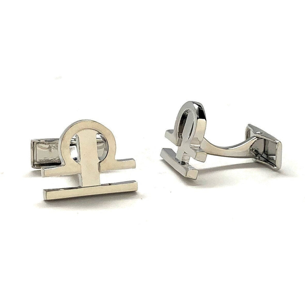 Astrology Cuff Links Shiny Silver Libra Zodiac Cufflinks Whale Tail Post Image 2