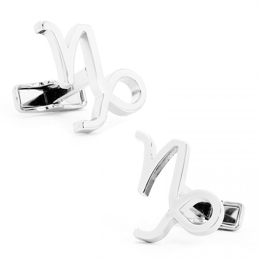 Astrology Cuff Links Shiny Silver Capricorn Zodiac Cufflinks Cuff Links Whale Tail Post Image 1