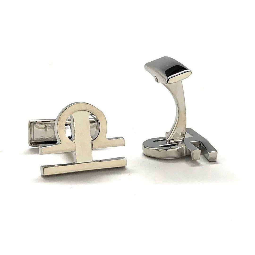 Astrology Cuff Links Shiny Silver Libra Zodiac Cufflinks Whale Tail Post Image 3