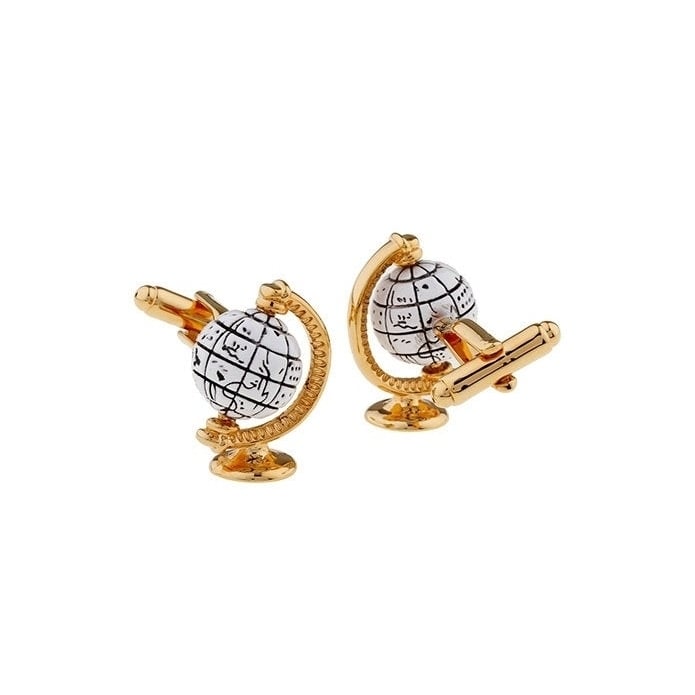 Spinning Globe Cufflinks White Glode with Gold Around the World Sailing Traveler Cuff Links Image 2