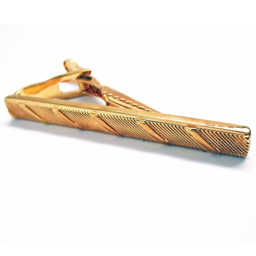 Tie Clip Bright Rose Gold Tone Double Mixed Metals Classic Tie Bar Dress Tie Clip Image 2