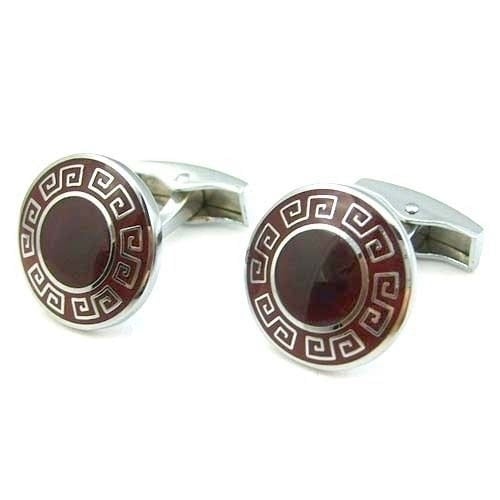 Roman Greek Cufflinks Maroon Tile Enamel Glazing Silver Cuff Links Image 1