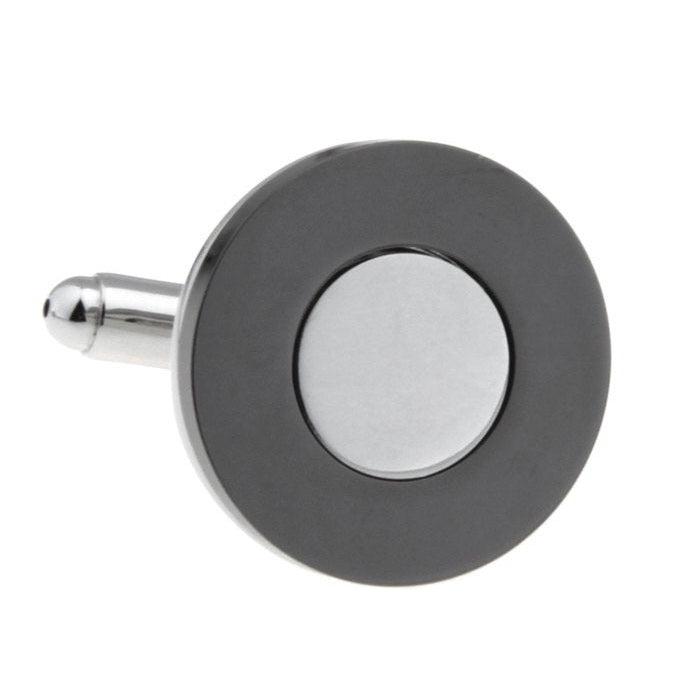 Onyx with Plated Silver Bullseye Cufflinks Cuff Links Image 1