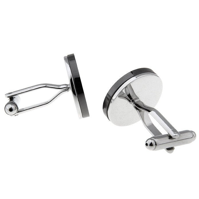 Onyx with Plated Silver Bullseye Cufflinks Cuff Links Image 2