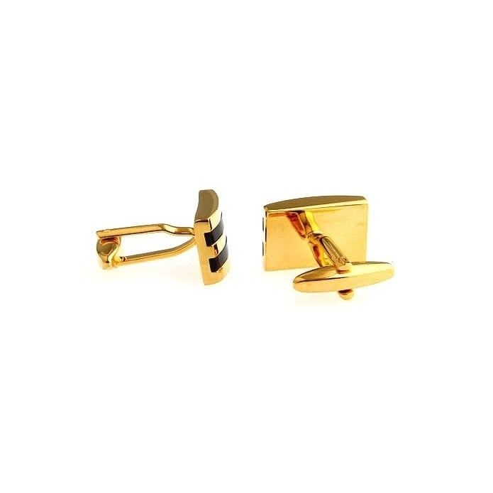 Beautiful Gold Tone Thick Black Repp Stripes Bar Classic Gentlemen Cufflinks Cuff Links Image 3