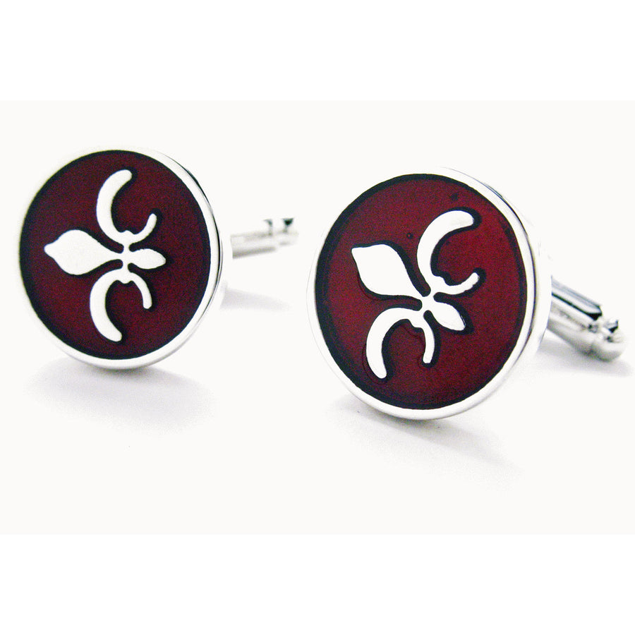 Silver Fleur di Lis Cherry Wood Round Cufflinks Cuff Links Image 1