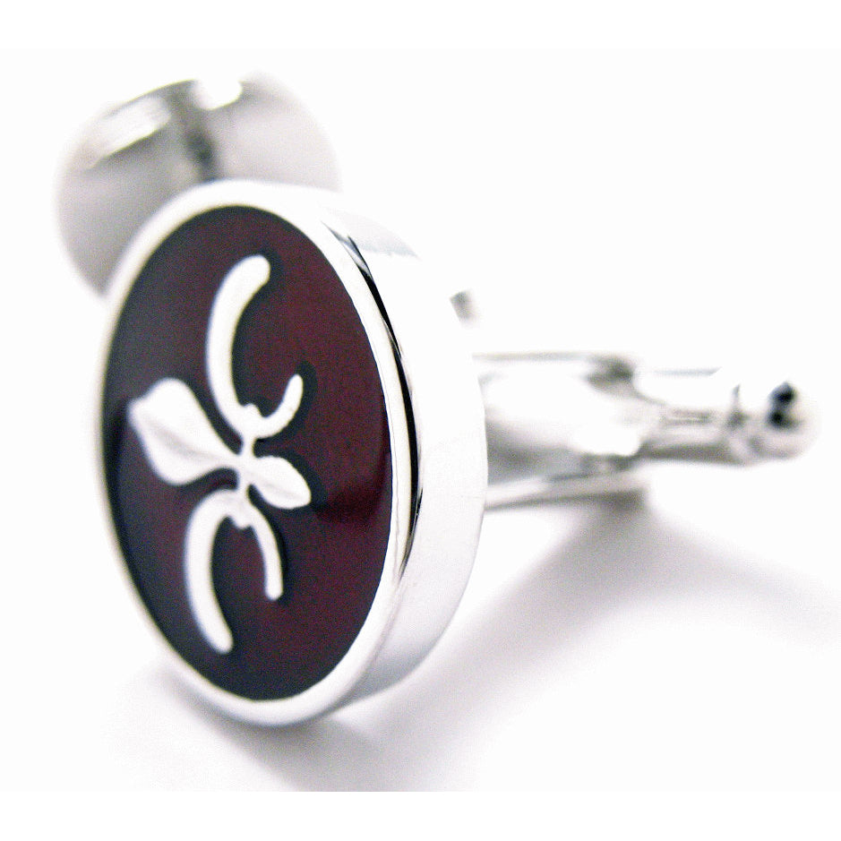 Silver Fleur di Lis Cherry Wood Round Cufflinks Cuff Links Image 2