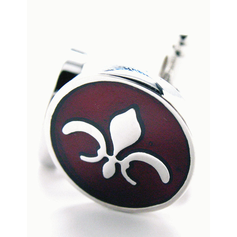 Silver Fleur di Lis Cherry Wood Round Cufflinks Cuff Links Image 3