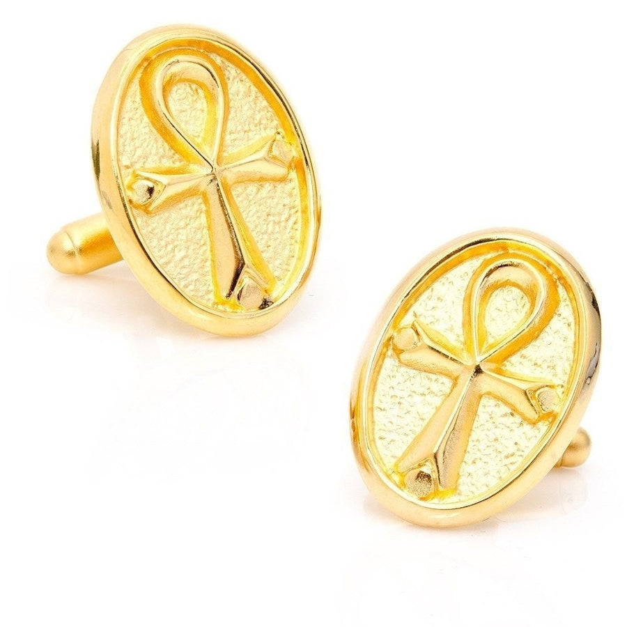 Egyptian Ankh Cufflinks Gold Tone Cuff Links Image 1