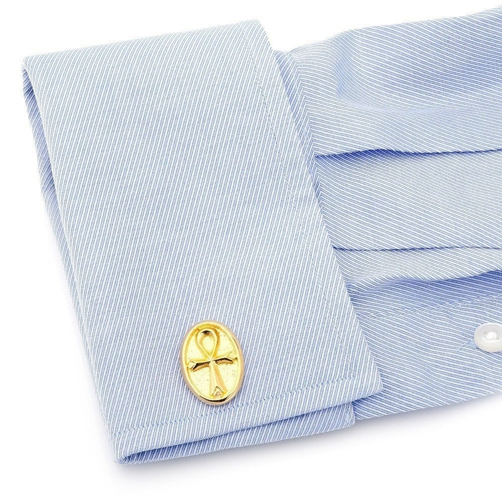 Egyptian Ankh Cufflinks Gold Tone Cuff Links Image 2