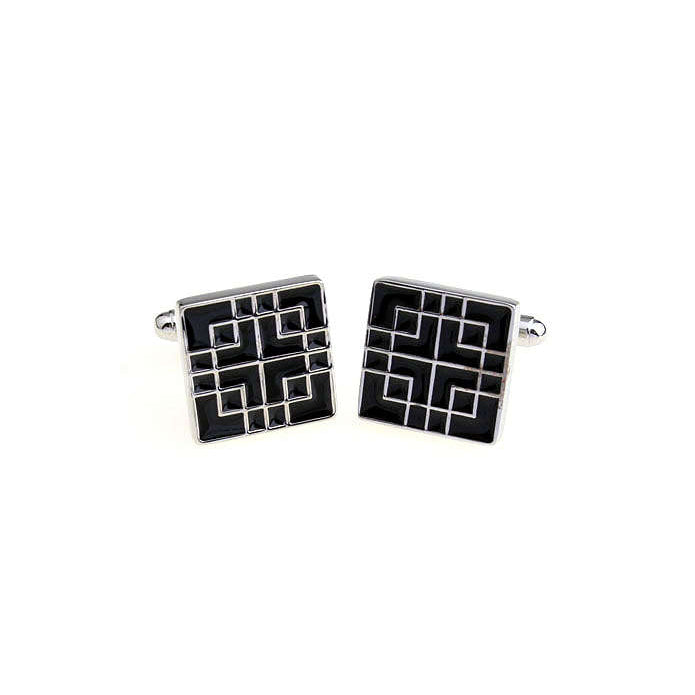 Black Enamel Cufflinks Gentlemens Cufflinks Etched Square Woven Tile Square Cuff Links custom cufflinks unique jewelry Image 2
