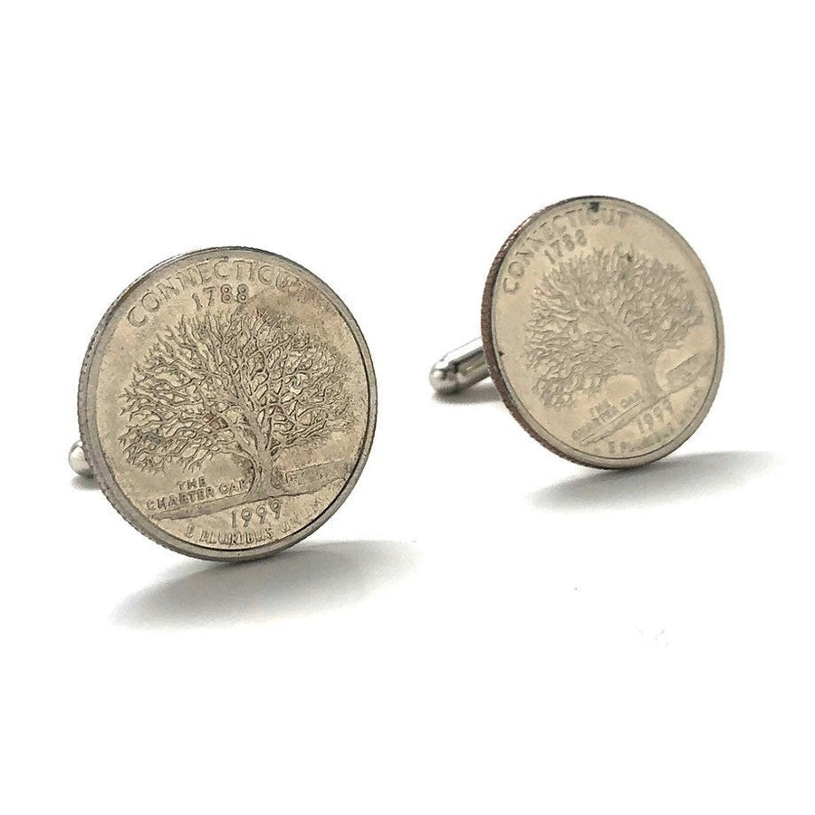 Coin Cufflinks Birth Year Connecticut State Quarter Cufflinks Tree US Coin Jewelry Money Currency Cuff Links Designer Image 1