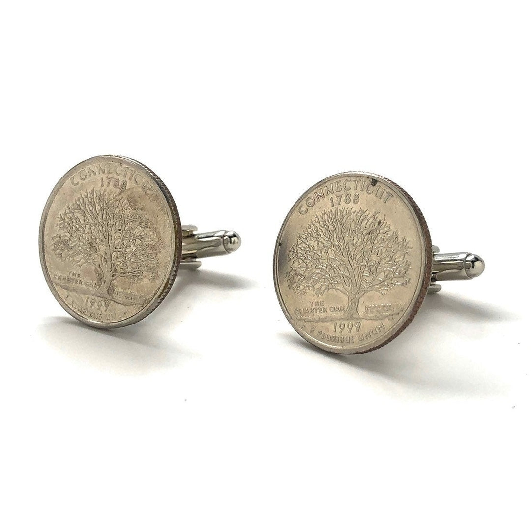 Coin Cufflinks Birth Year Connecticut State Quarter Cufflinks Tree US Coin Jewelry Money Currency Cuff Links Designer Image 4