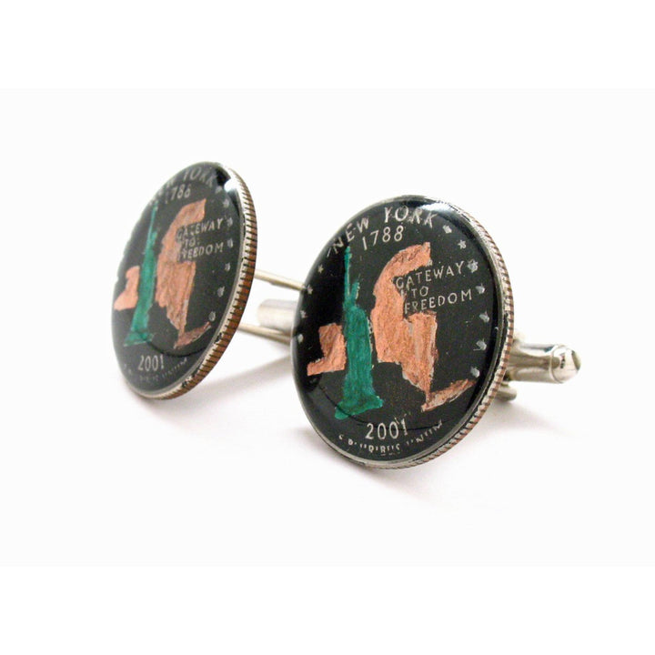 Coin Cufflinks Hand Painted York State Quarter Enamel Coin Jewelry Money Currency Finance Accountant Cuff Links Comes Image 3