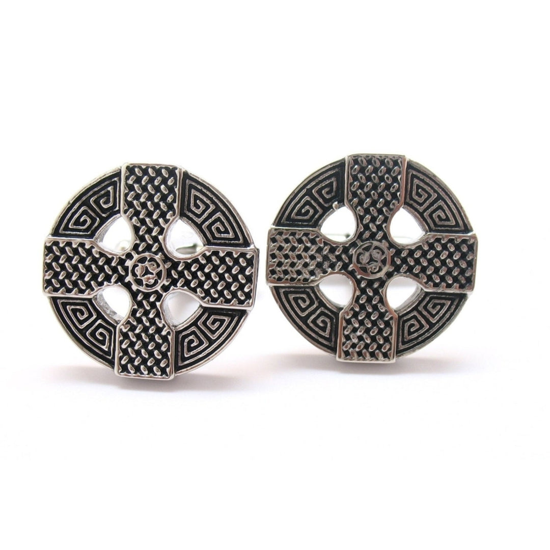 Wedding Cufflinks Celtic Cross Cufflinks Full Raised Details Silver Tone Cuff Links Image 1