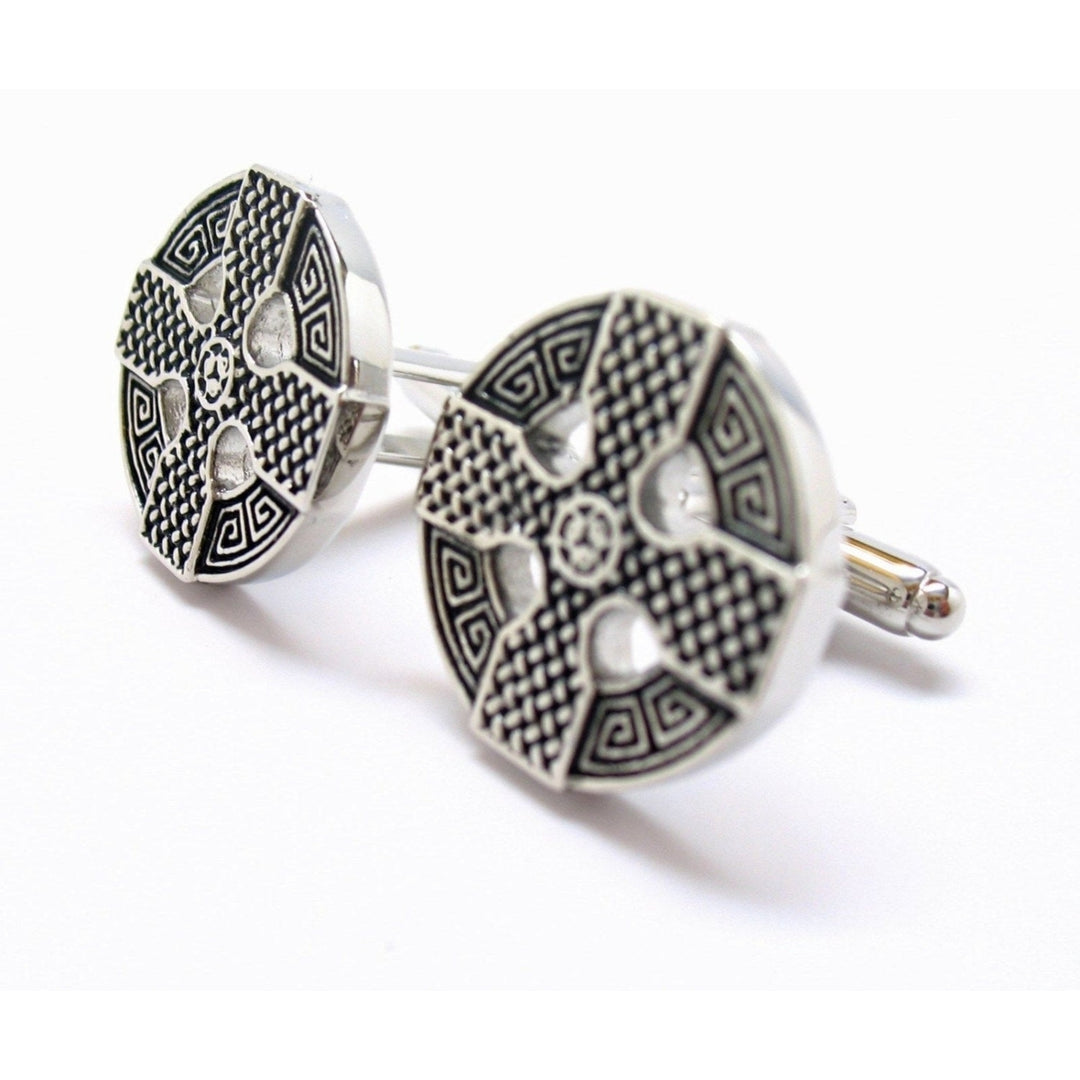 Wedding Cufflinks Celtic Cross Cufflinks Full Raised Details Silver Tone Cuff Links Image 2