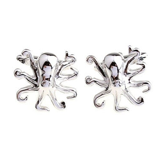 Silver Tone Octopus Cufflinks Beautiful Ocean Creatures Sea Cuff Links Image 2