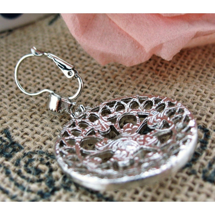 Blossom Flower Hoop Earrings Silver Tone Sparkling Crystals Hoop Earrings Silk Road Jewelry Image 4