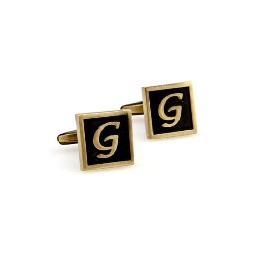 G Initial Cufflinks Antique Brass Square 3-D Letter Vintage English Lettering Cuff Links Groom Father Bride Wedding Box Image 4