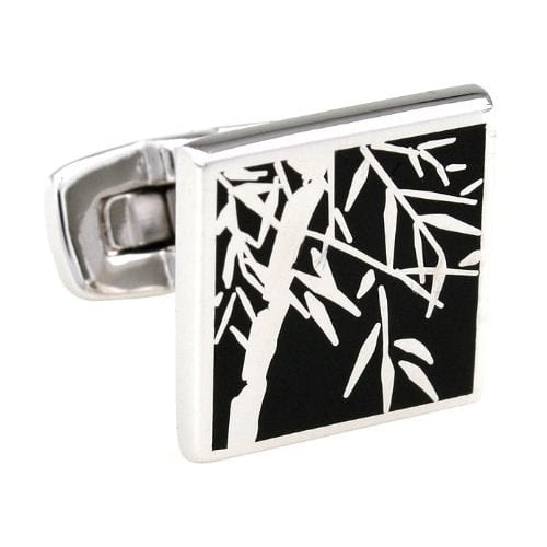 Silver Black Lucky Bamboo Cufflinks Whale Back Post Cufflinks Cuff Links Image 1