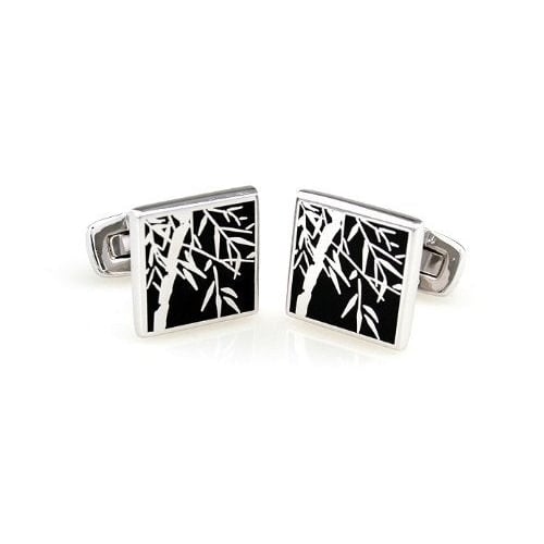 Silver Black Lucky Bamboo Cufflinks Whale Back Post Cufflinks Cuff Links Image 2