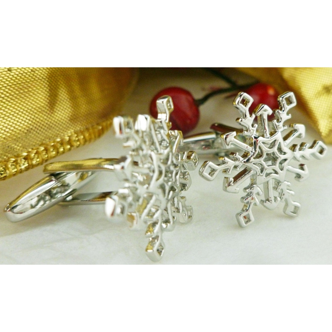 Star Valley Ice Snowflake Cufflinks Silver Tone Ice Snow Flake Cuff Links Image 1