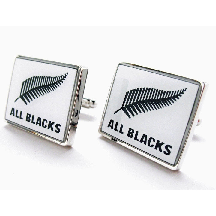 All Blacks Cufflinks White Black Enamel Silver Toned Rugby Cuff Links Image 1