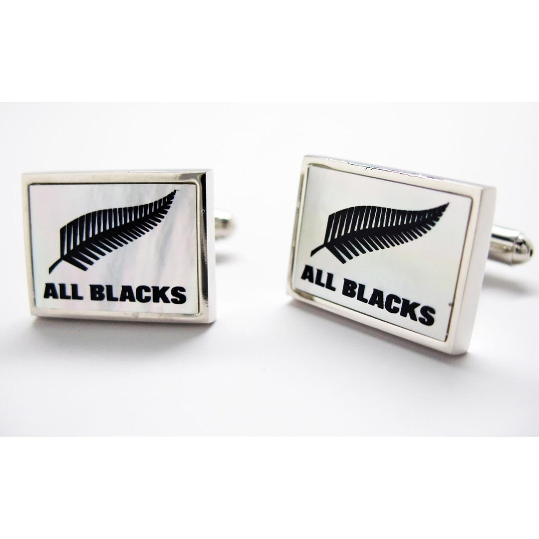 All Blacks Cufflinks White Black Enamel Silver Toned Rugby Cuff Links Image 2