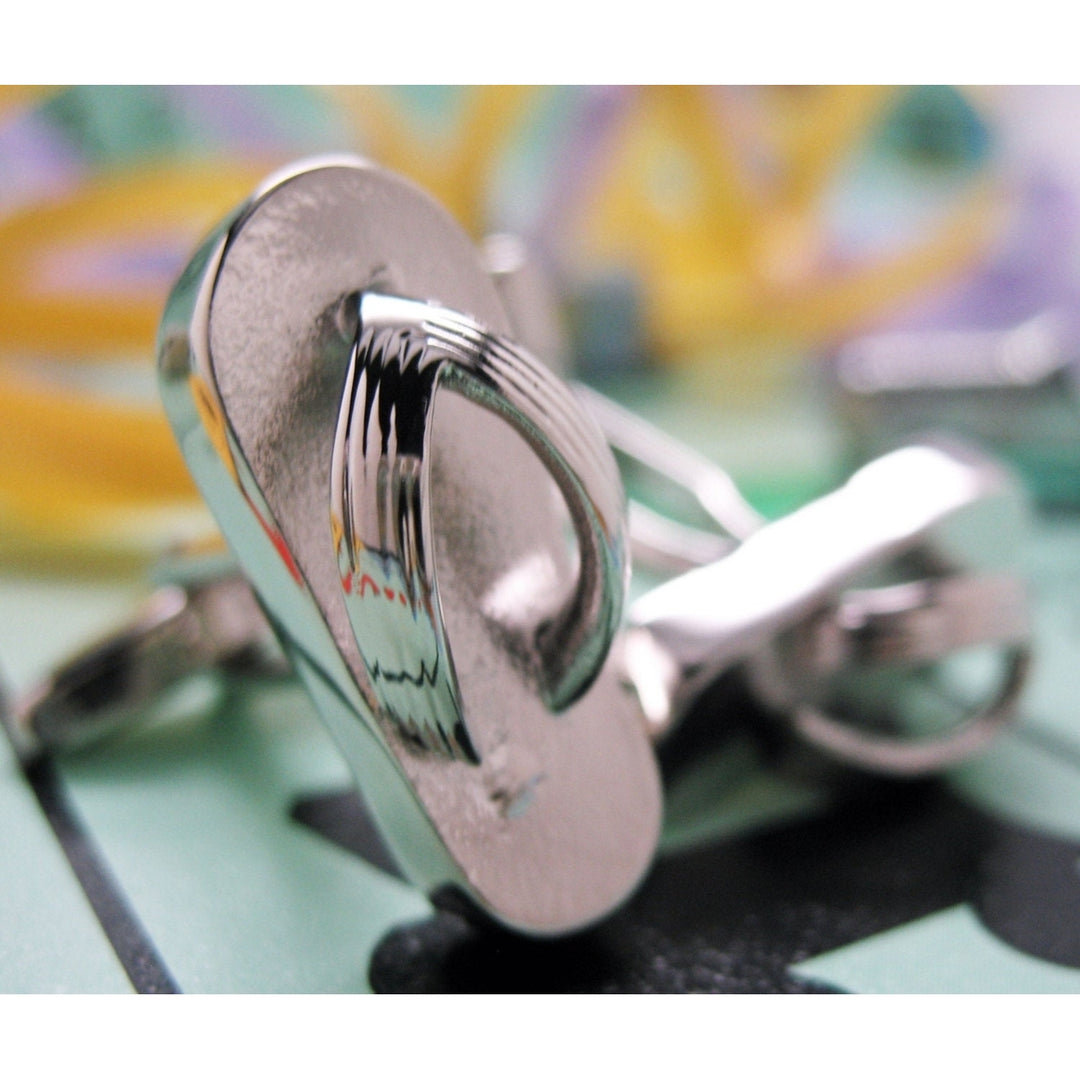 Flip Flops Cufflinks DeluxeSilver Tone Finish Flip Flops Shoes Cuff Links Image 2