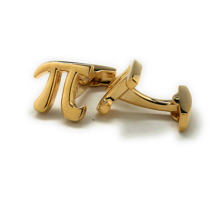 Gold PI Symbol Cufflinks Cut Out Sign Cuff Links Whale Tail Backing mad Scientist Comes with Gift Box Image 4