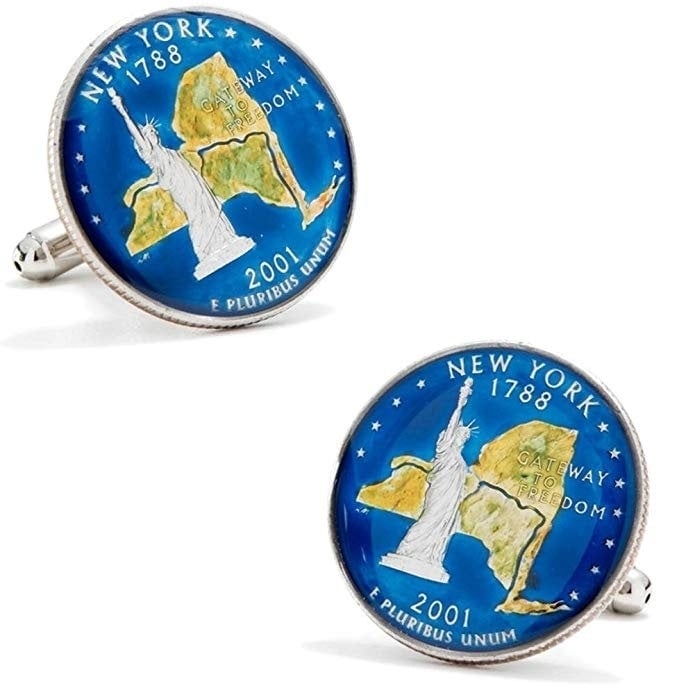 Coin Cufflinks Hand Painted York Quarter Enamel Coin Jewelry Money Currency Finance Accountant Cuff Links Designer NYC Image 1