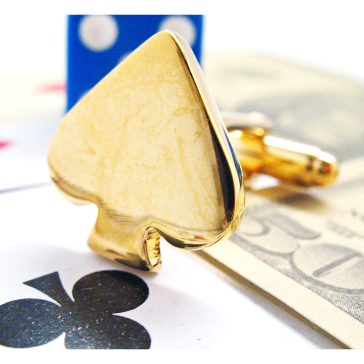 Las Vegas Ace of Spades Cufflinks Gold Toned Vegas Fun Cuff Links Image 1