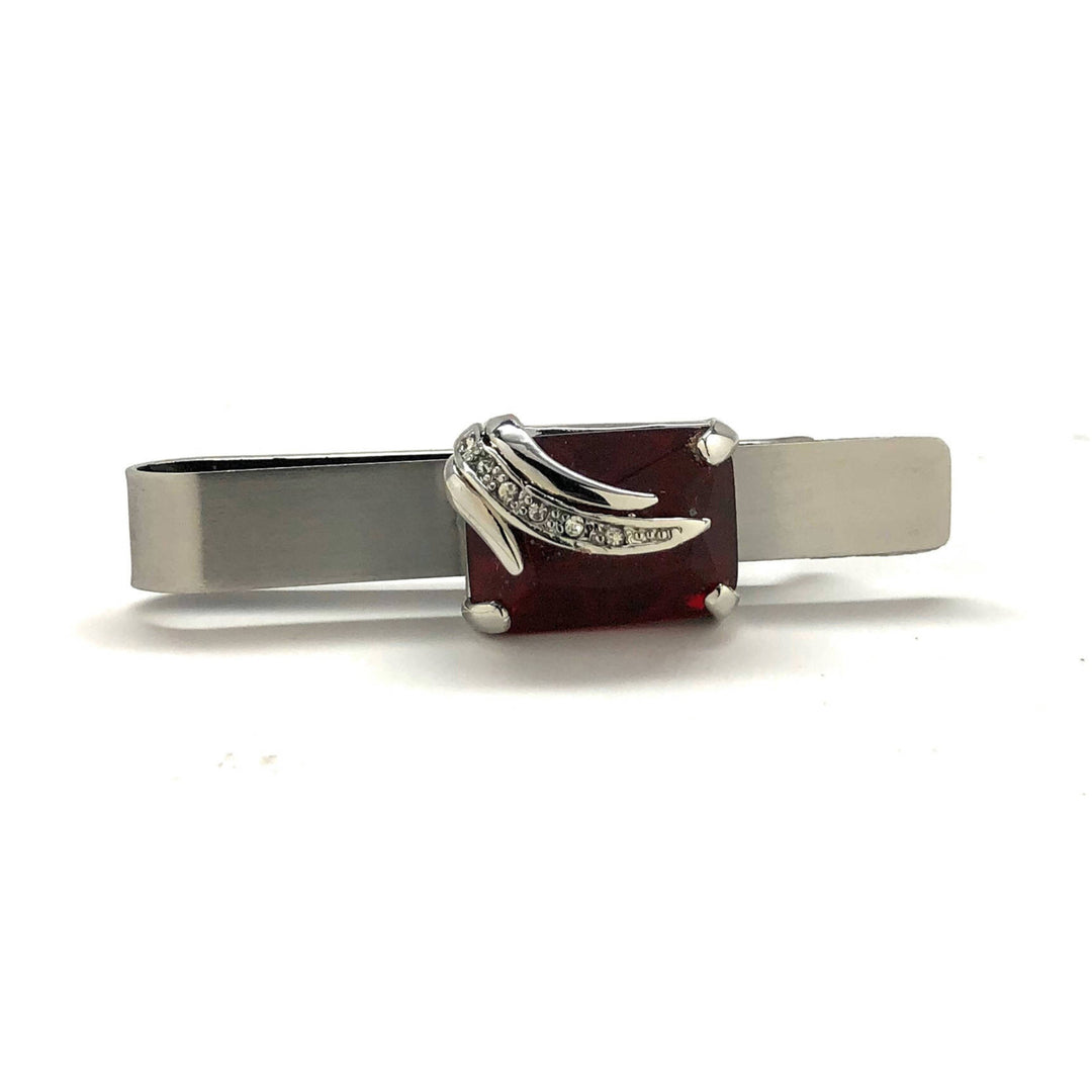 Jeremiah Bloodstone Tie Bar Elite Cut Red Crystal Silver Wing Band White Crystals Super Cool Unique Tie Clip Fathers Day Image 4