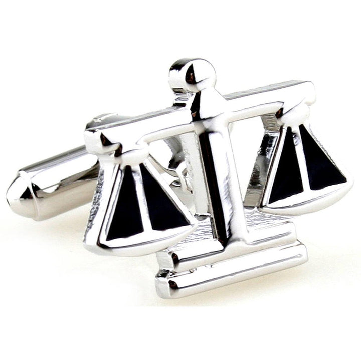 Scales of Justice Cufflinks Judge Law Lawyer Unique Silver Tone Cutout Black Enamel Cuff Links Image 2