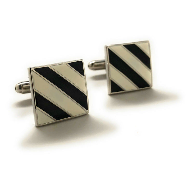 Black-and-white cufflinks stripe classy look wedding prom cuff links Image 1