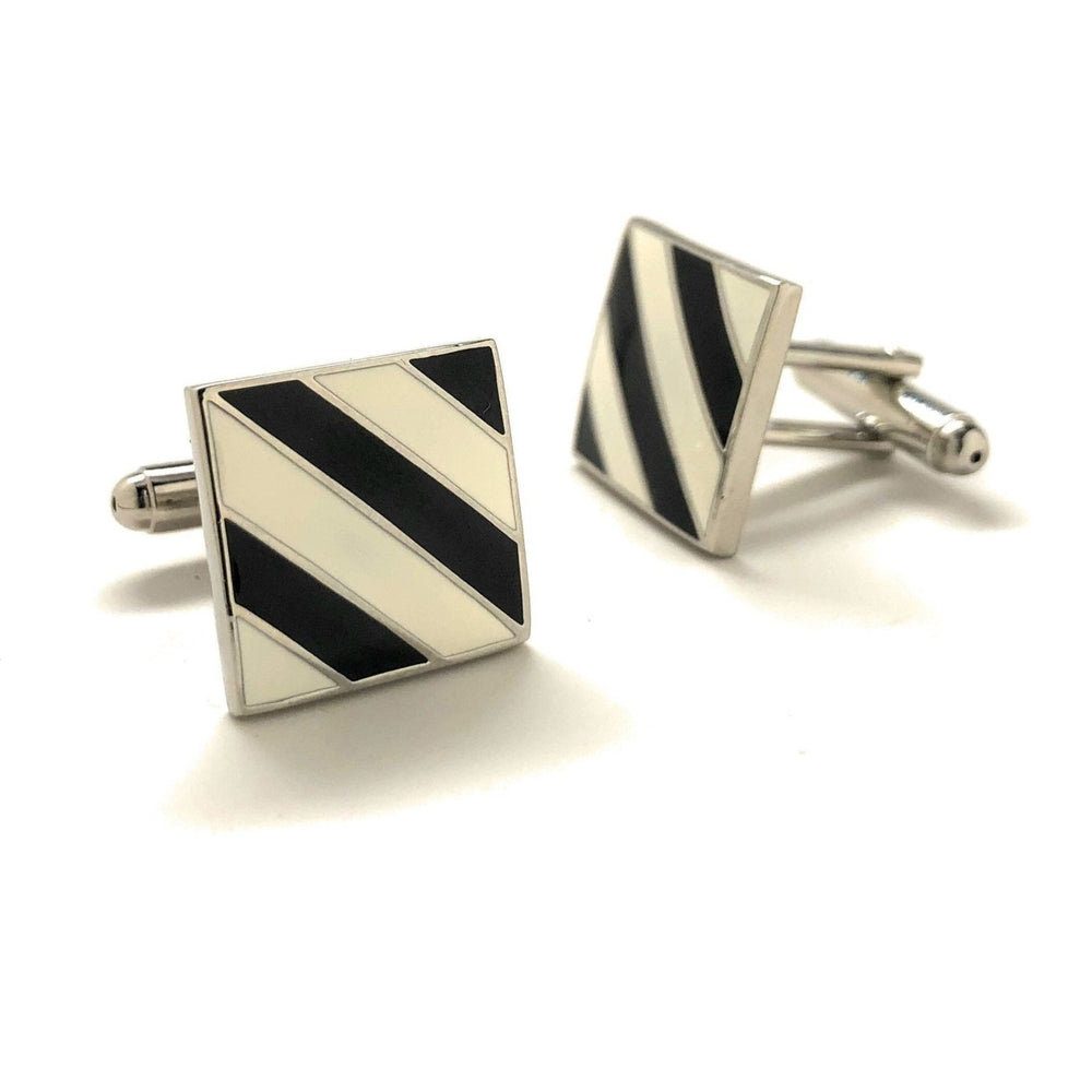 Black-and-white cufflinks stripe classy look wedding prom cuff links Image 2