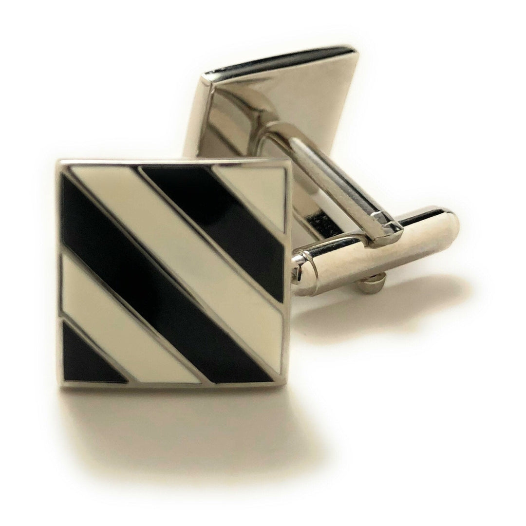 Black-and-white cufflinks stripe classy look wedding prom cuff links Image 4