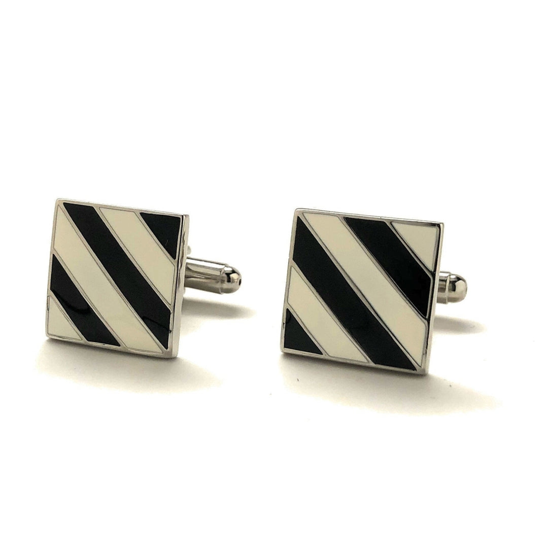 Black-and-white cufflinks stripe classy look wedding prom cuff links Image 4