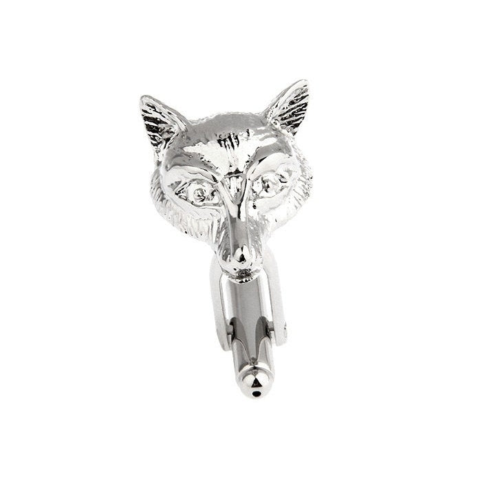 Fox Cufflinks Silver Sly Fox Head Cufflinks Silver Tone 3-D Cuff Links Image 1