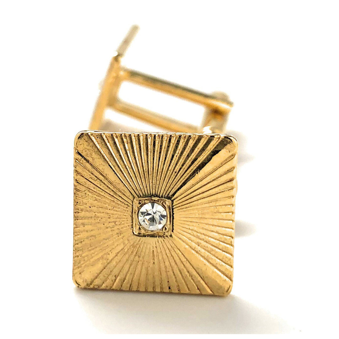 Gold Square Cufflinks Pleated Square Gold Tone Center Clear Crystal Cuff Links Gifts for Dad Husband Gifts for Him Image 3