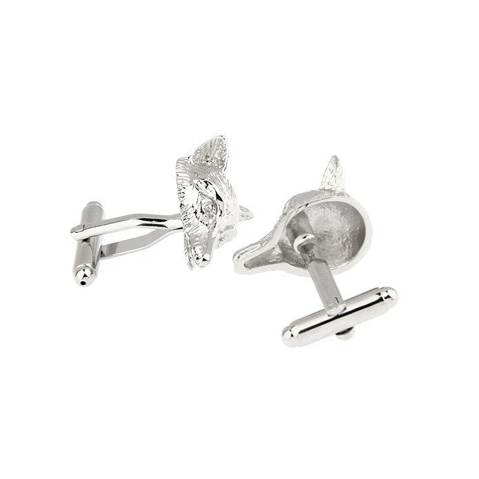 Fox Cufflinks Silver Sly Fox Head Cufflinks Silver Tone 3-D Cuff Links Image 2