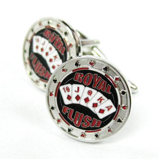 Las Vegas Royal Flush Silver Tone Pocker Chip Cufflinks Gamblers Card Game Cuff Link Cuff Links Image 1