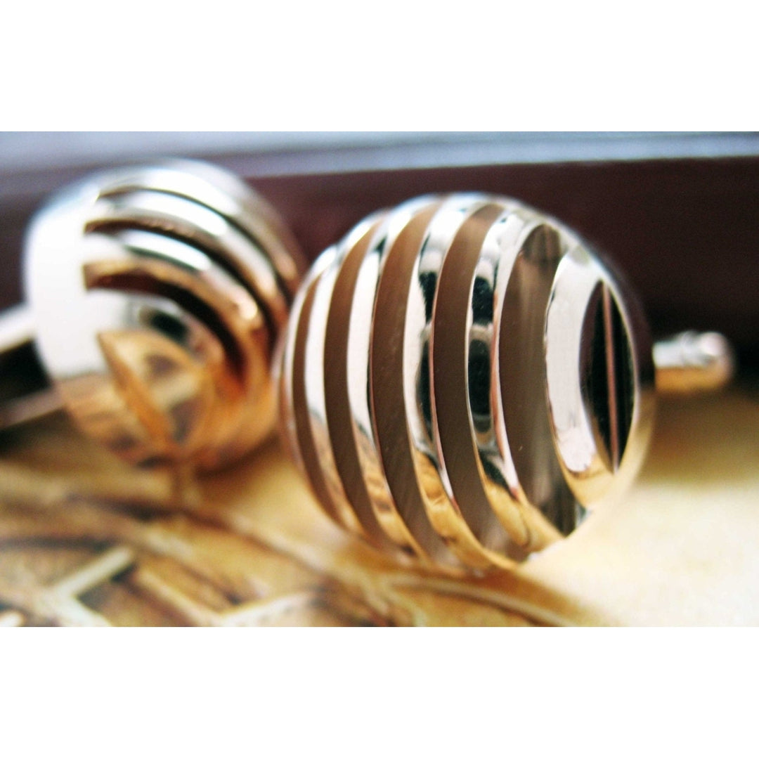 Silced Gold Cufflinks Classic Shiny Gold Tone Ball Circle Classic Gentlemen Cuff Links Image 1