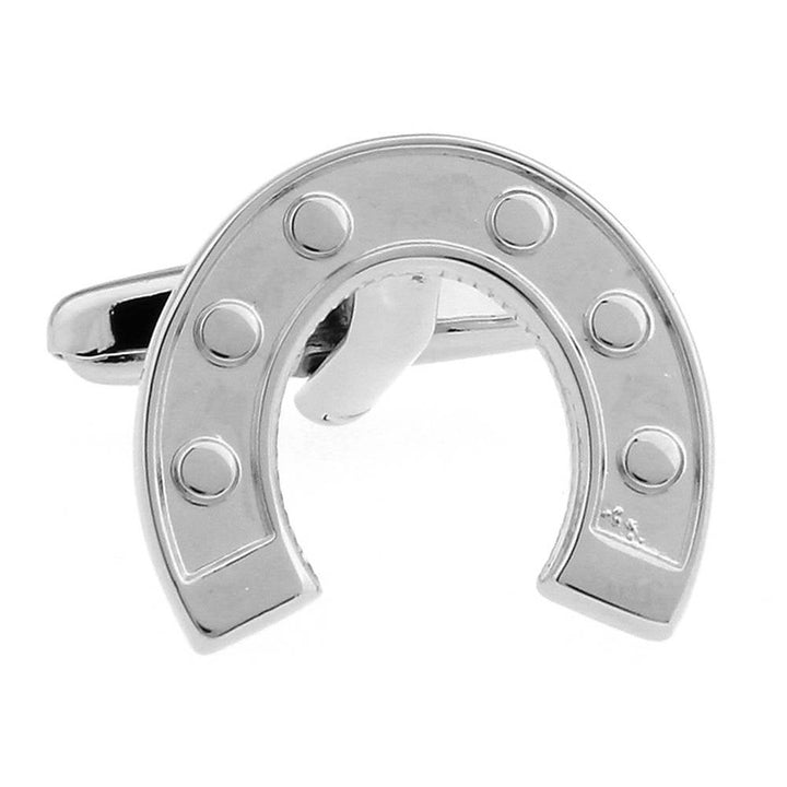 Matte Silver Lucky Horseshoe Cufflinks Fun Cool Good Luck Winning Horse Charms Cuff Links Comes with Gift Box Image 3