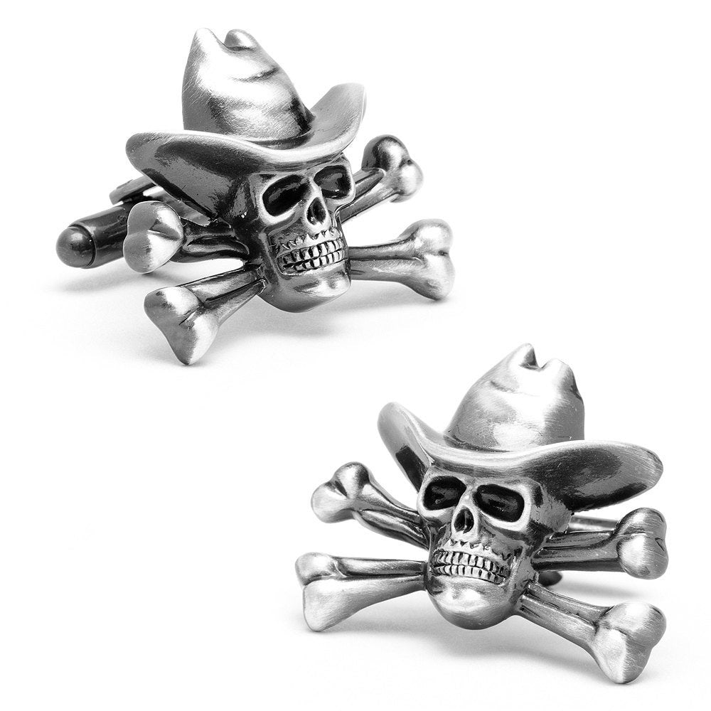 The Bone Bandit Cufflinks Antique Silver Cowboy Outlaw Skull and Crossbones Cuff Links Image 1